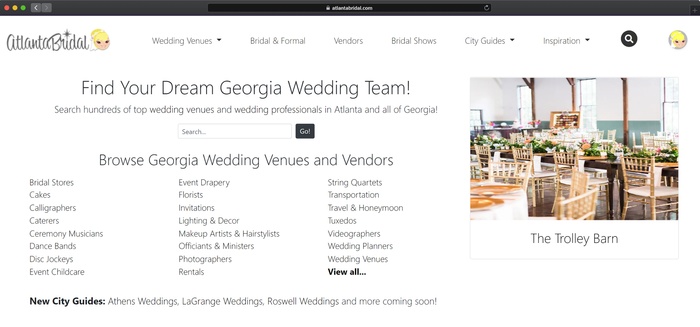 AtlantaBridal Wedding Search and Directory Website, iOS and Android Applications